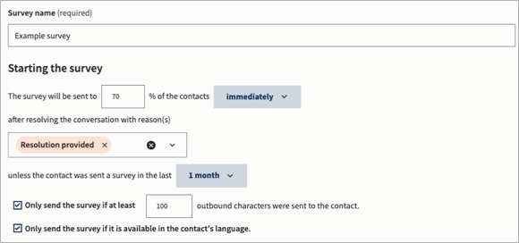 The Starting the survey section of a new CSAT survey.