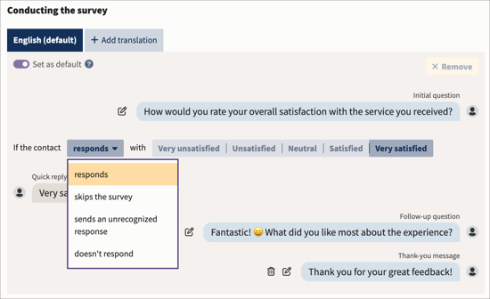 The Conducting the survey section of a new CSAT survey.