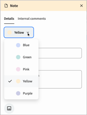A whiteboard note with the list of available colors for the note.