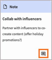 A sample note on a whiteboard, with the View internal comments icon highlighted.