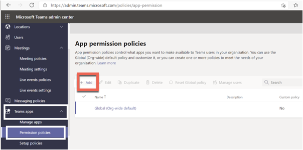 Microsoft Teams window with Team apps permissions settings highlighted.