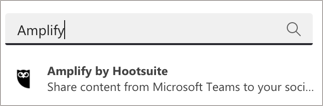 Microsoft Teams search for Amplify showing the Amplify by Hootsuite app.