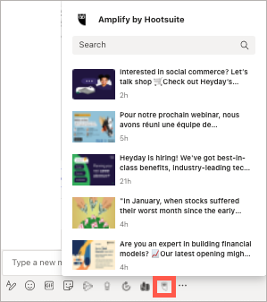 Sample Amplify in Microsoft Teams chat with Amplify highlighted.