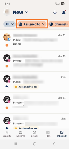 The Inbox message filters, with "Assigned to" highlighted.