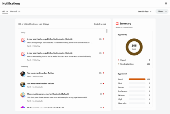 Ful page notification manager in Hootsuite.