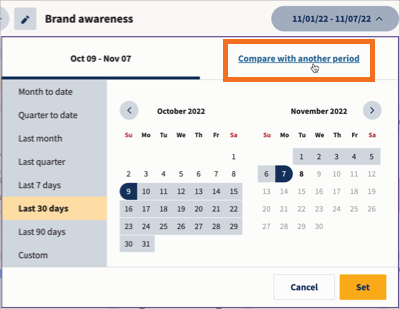 Date picker with date comparison selected.