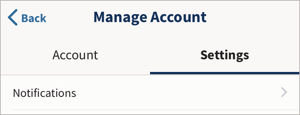 The Settings tab selected on the Manage Account page of the Hootsuite mobile app.