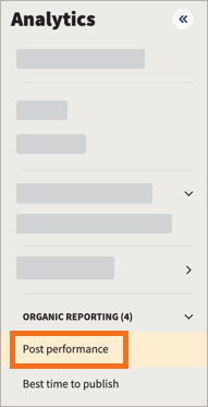 Analytics navigation with post performance highlighted.
