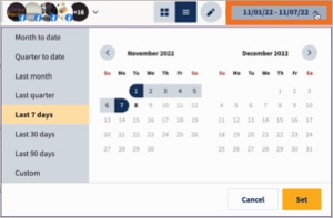 Date picker with time frame selected.