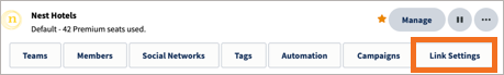 A sample organization with Link Settings highlighted.