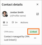 The Contact details view, with CRM status highlighted as linked.