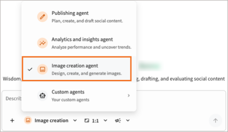 The agent list in Wisdom, with Image Creation Agent highlighted.