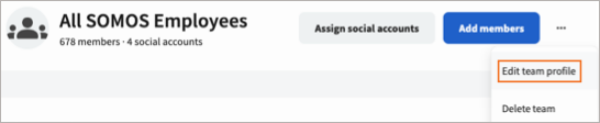 The More menu for a team, with the Editteam profile option highlighted.