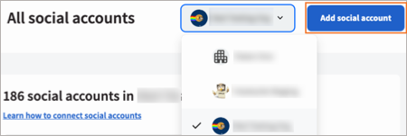 Social accounts page with organization list showing three organizations.